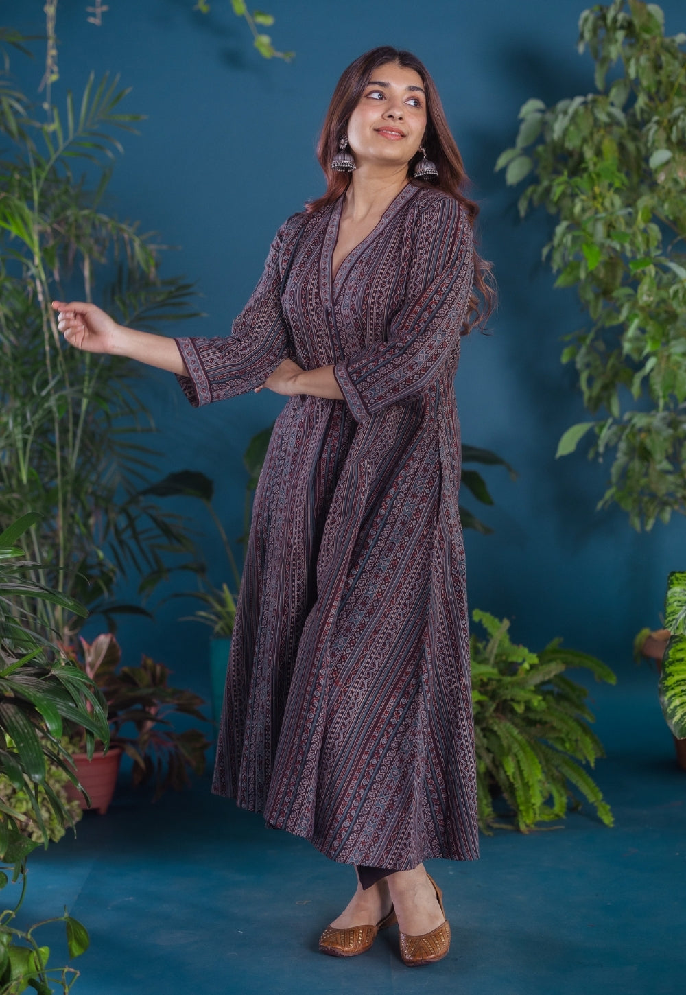 Jinal Black Ajrakh Cotton Kali Kurta