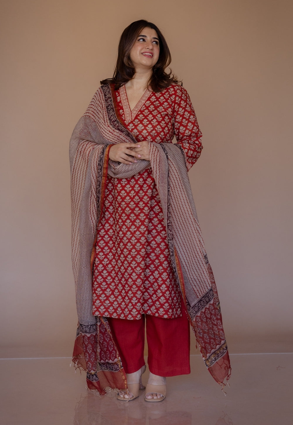 Shanza Red Bagru Cotton Straight Kurta