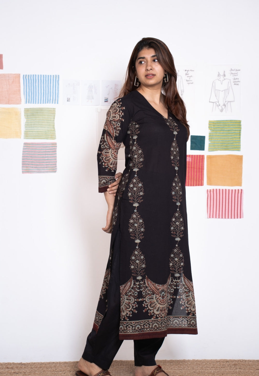Elisha Black Ajrakh Cotton Straight Kurta