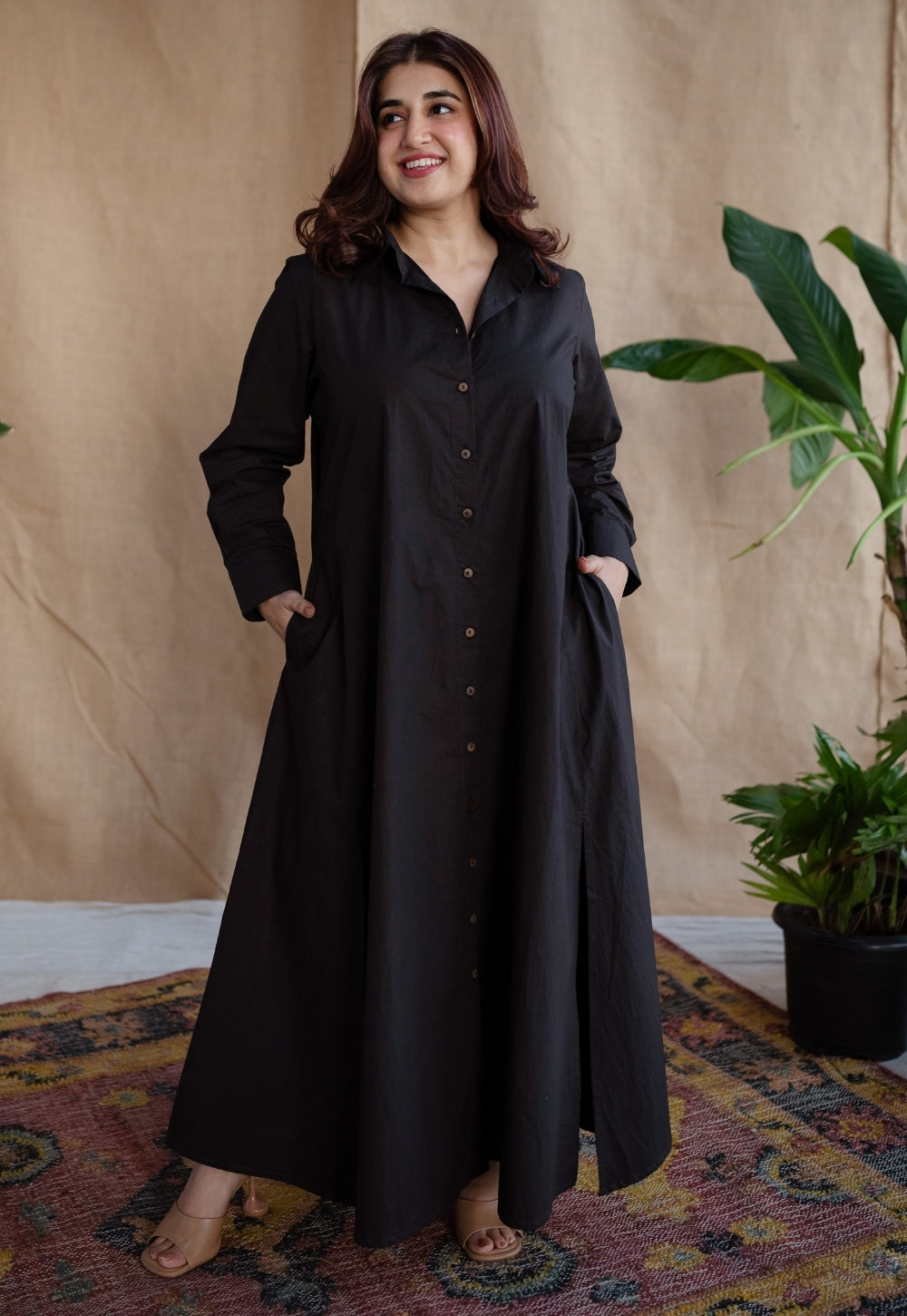 TIECO DyeVerse - Black Poplin Cotton Embroidered Dress
