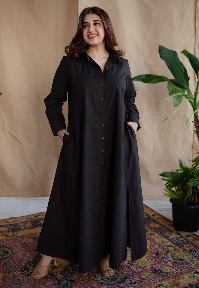 TIECO DyeVerse - Black Poplin Cotton Embroidered Dress