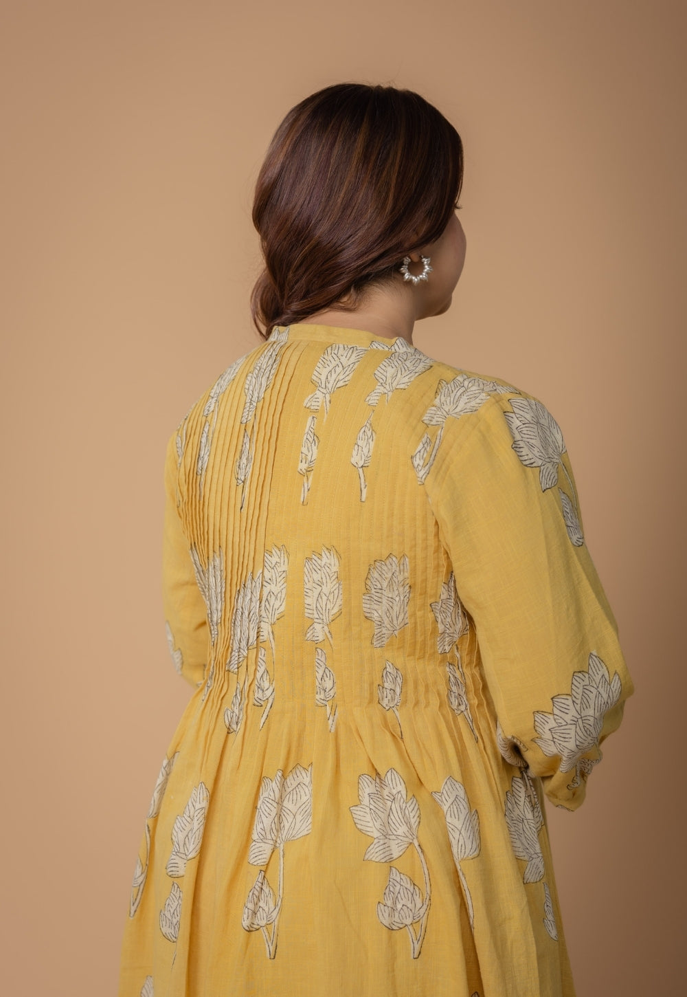 Janvi Yellow Dabu Slub Cotton A Line Dress