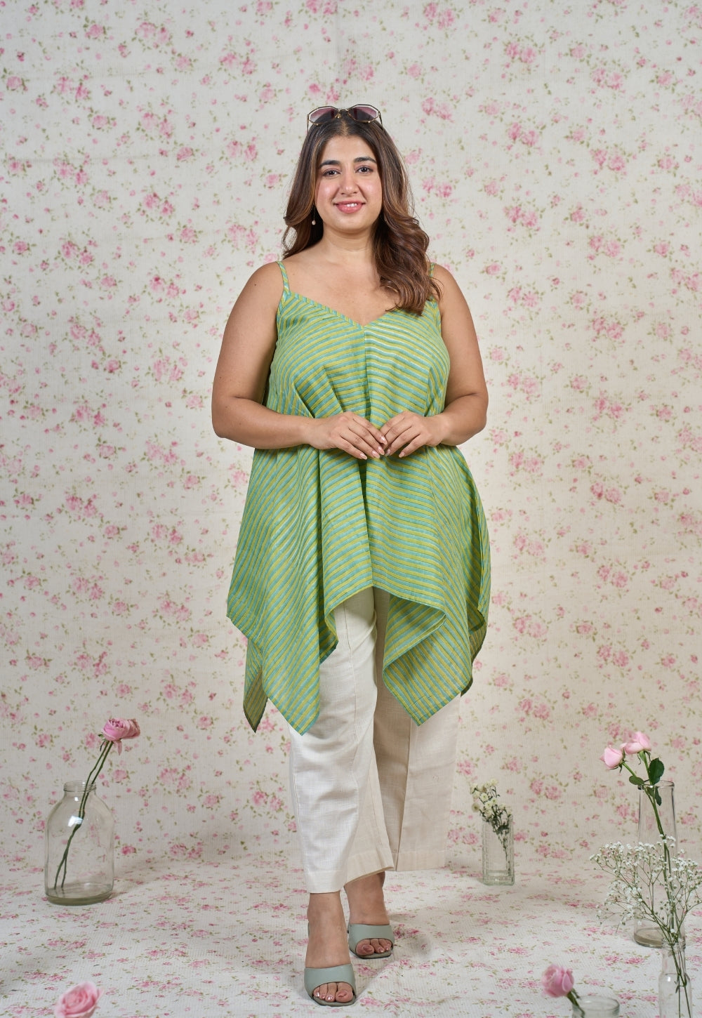 Fiona Green Sanganeri Mul Cotton A Line Short Top
