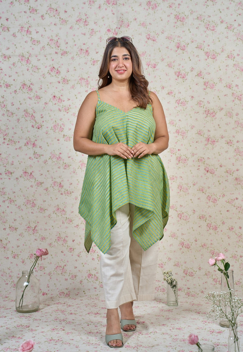 Fiona Green Sanganeri Mul Cotton A Line Short Top