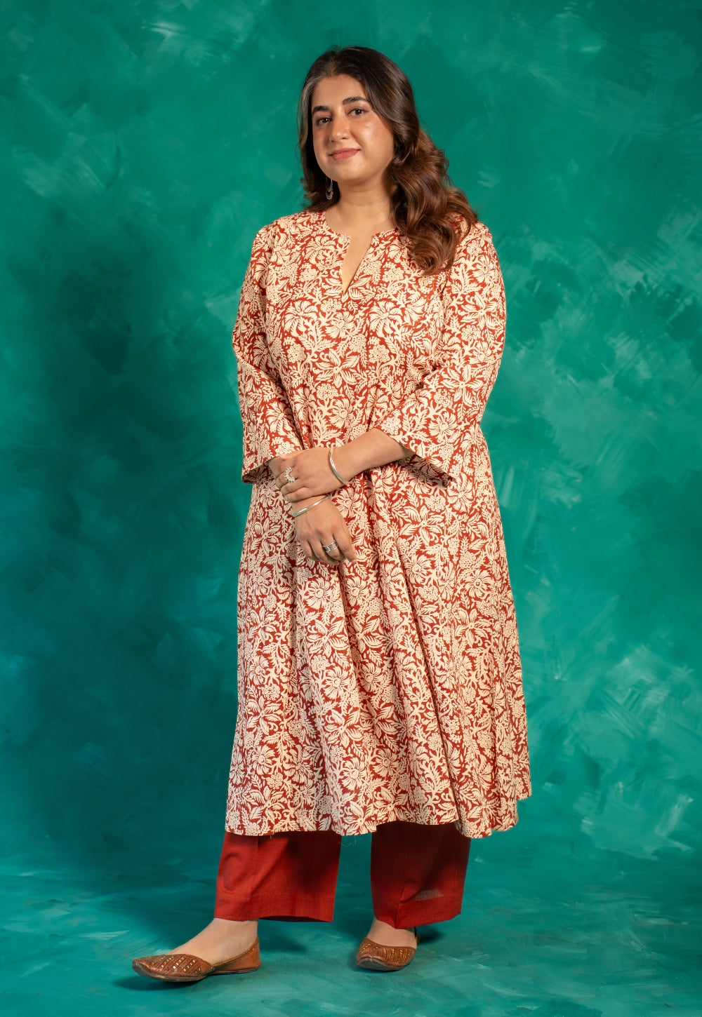 Malika Red Bagru Cotton Kali Kurta