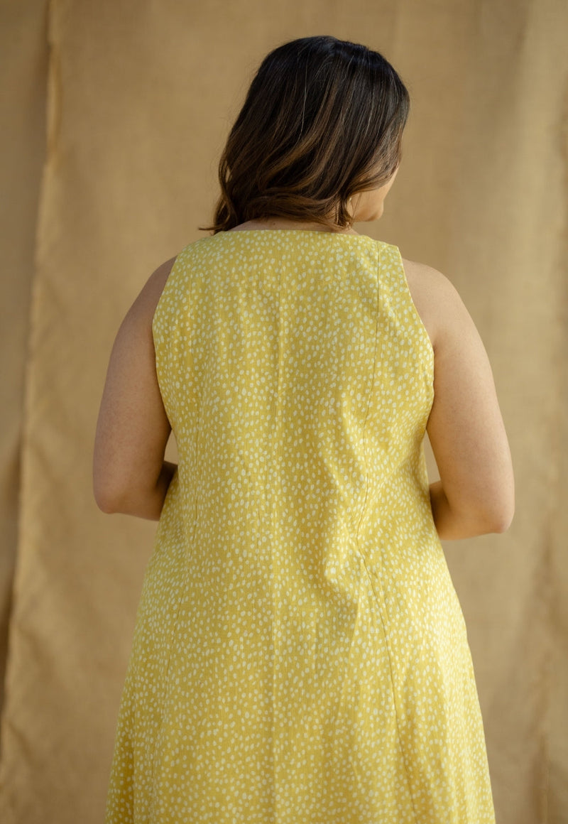 Aziza Mustard Hand Block Print Slub Cotton A Line Kurta
