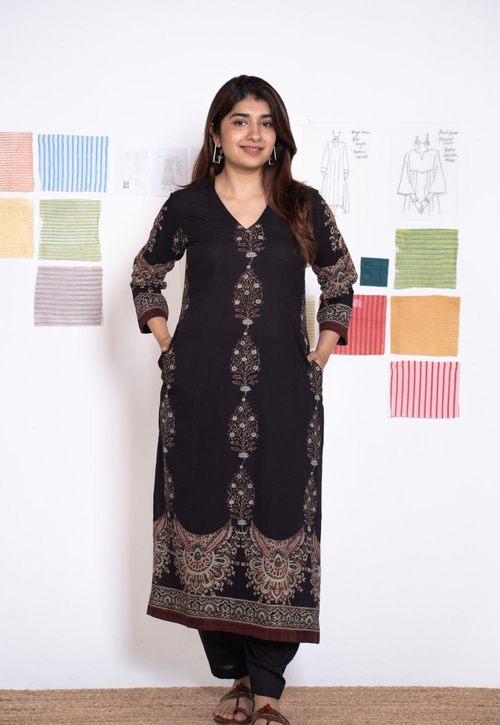 Elisha Black Ajrakh Cotton Straight Kurta