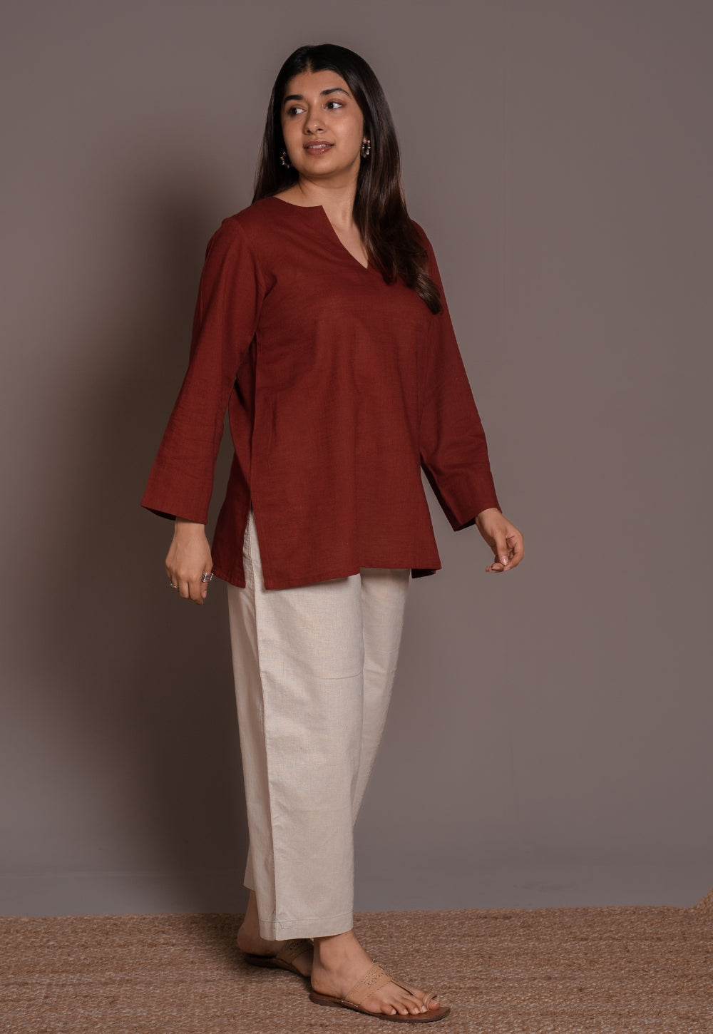 Madder Solid Slub Cotton Straight Short Top - DyeVerse
