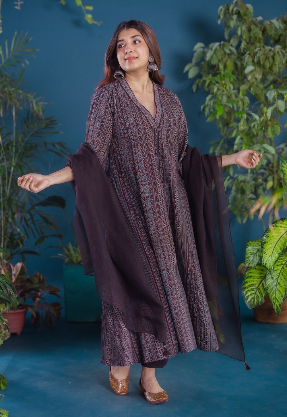 Jinal Black Ajrakh Cotton Kali Kurta