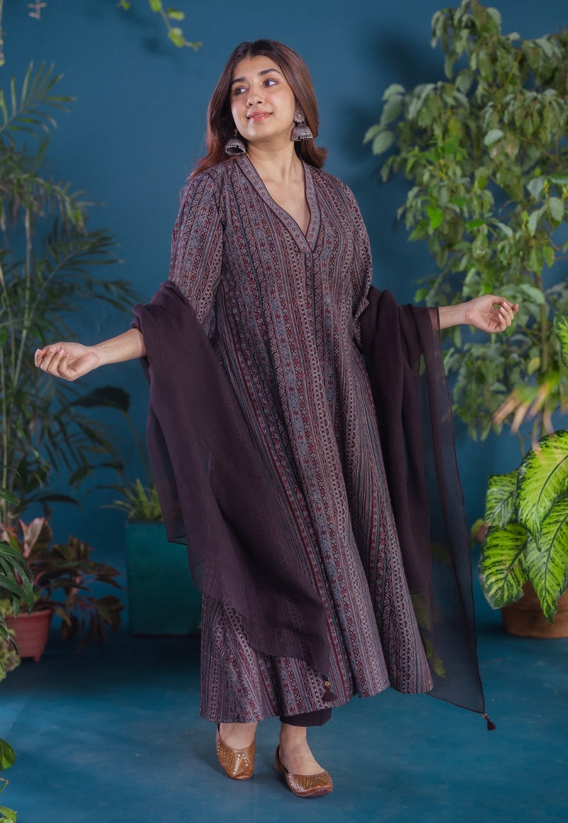Jinal Black Ajrakh Cotton Kali Kurta