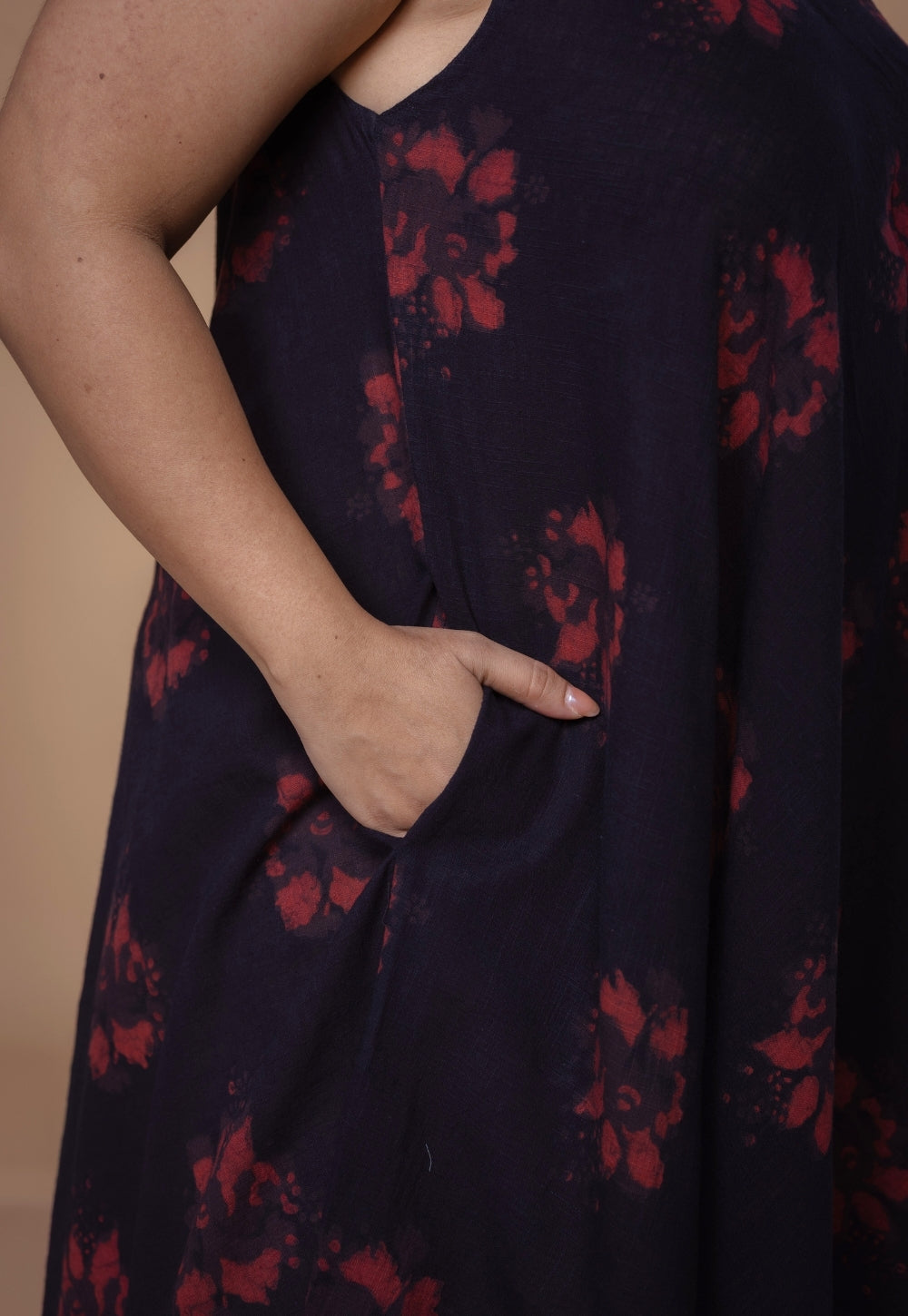 Arya Black Dabu Slub Cotton A Line Dress