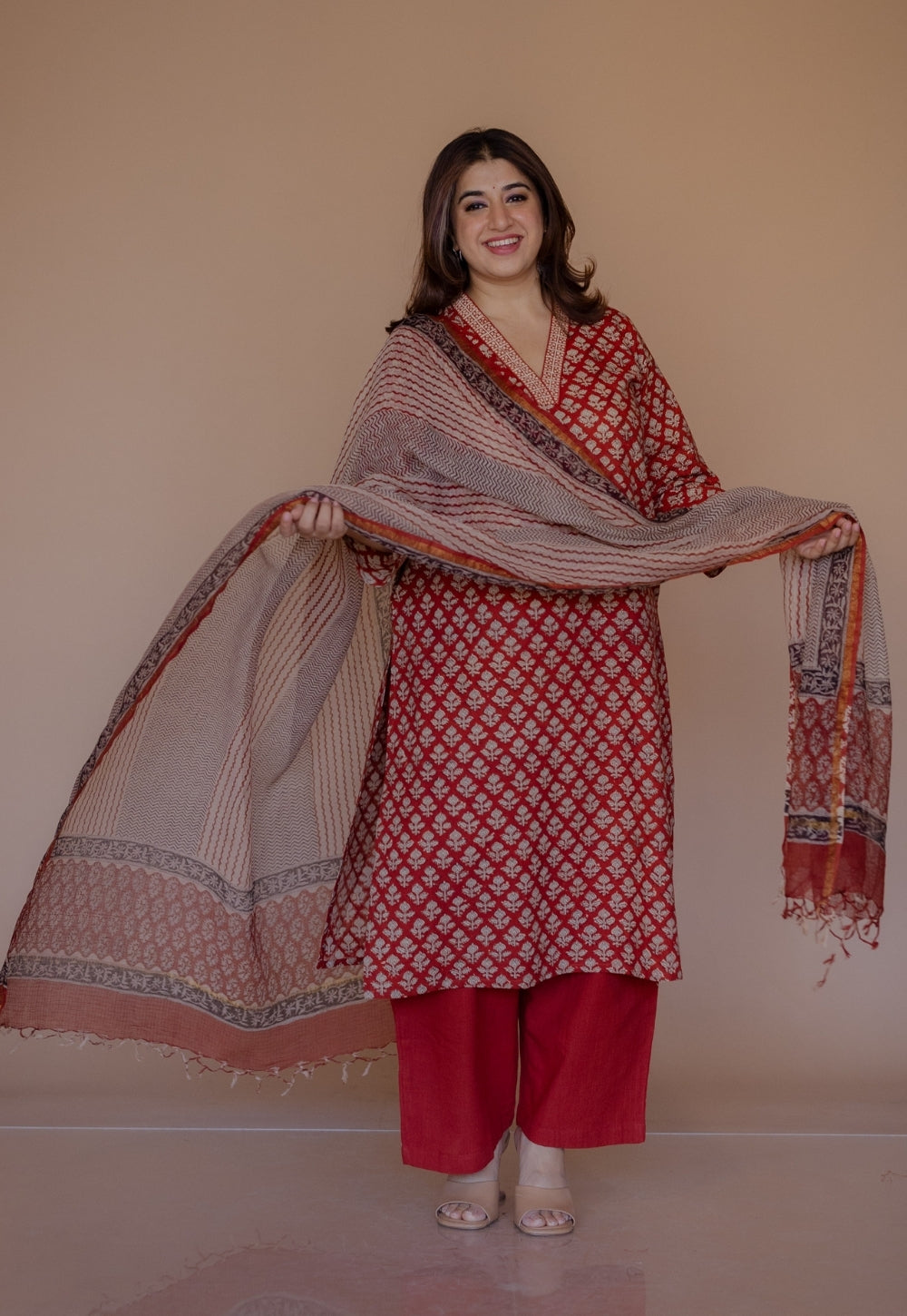 Shanza Red Bagru Cotton Straight Kurta