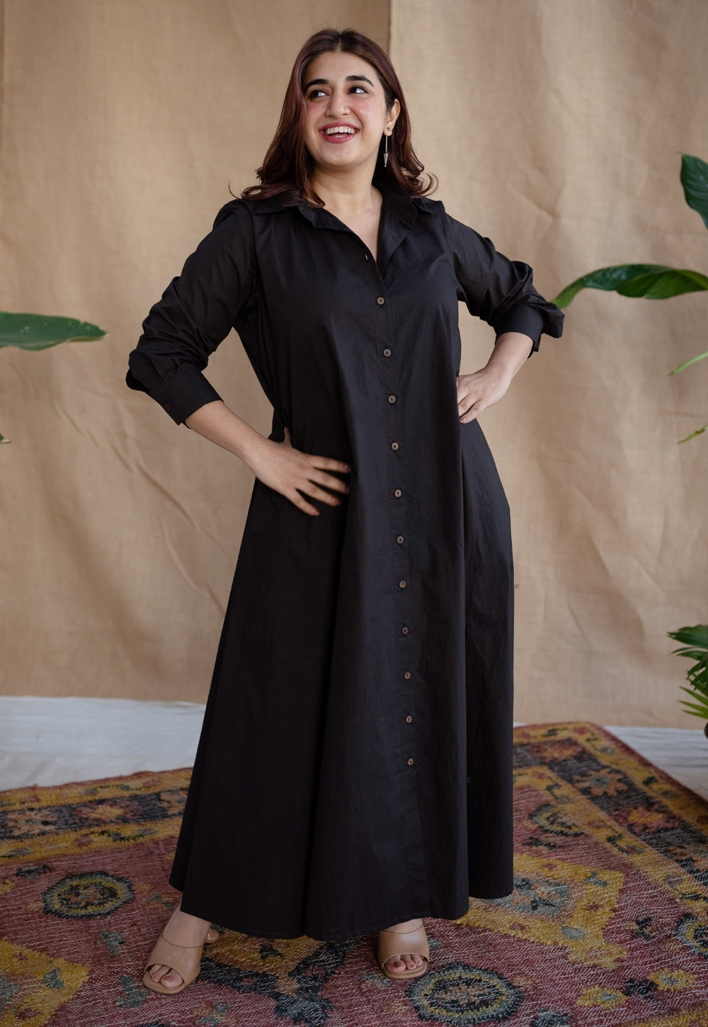 TIECO DyeVerse - Black Poplin Cotton Embroidered Dress