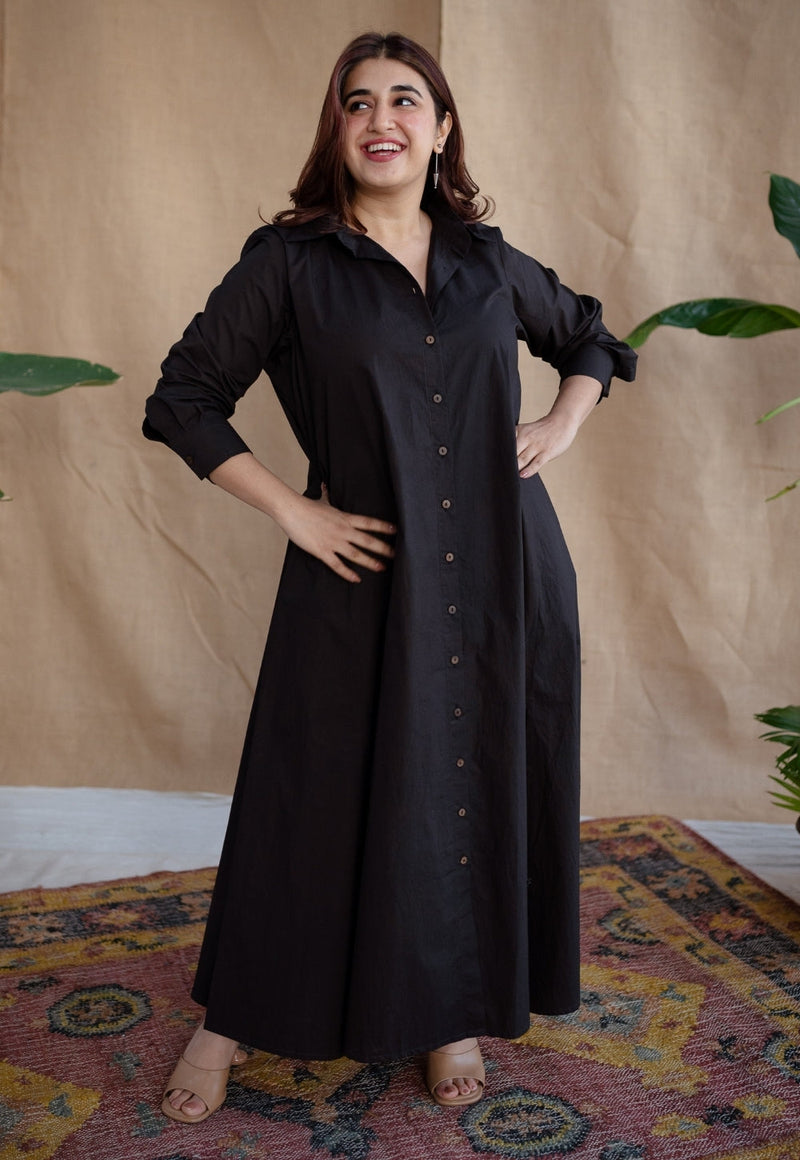 TIECO DyeVerse - Black Poplin Cotton Embroidered Dress