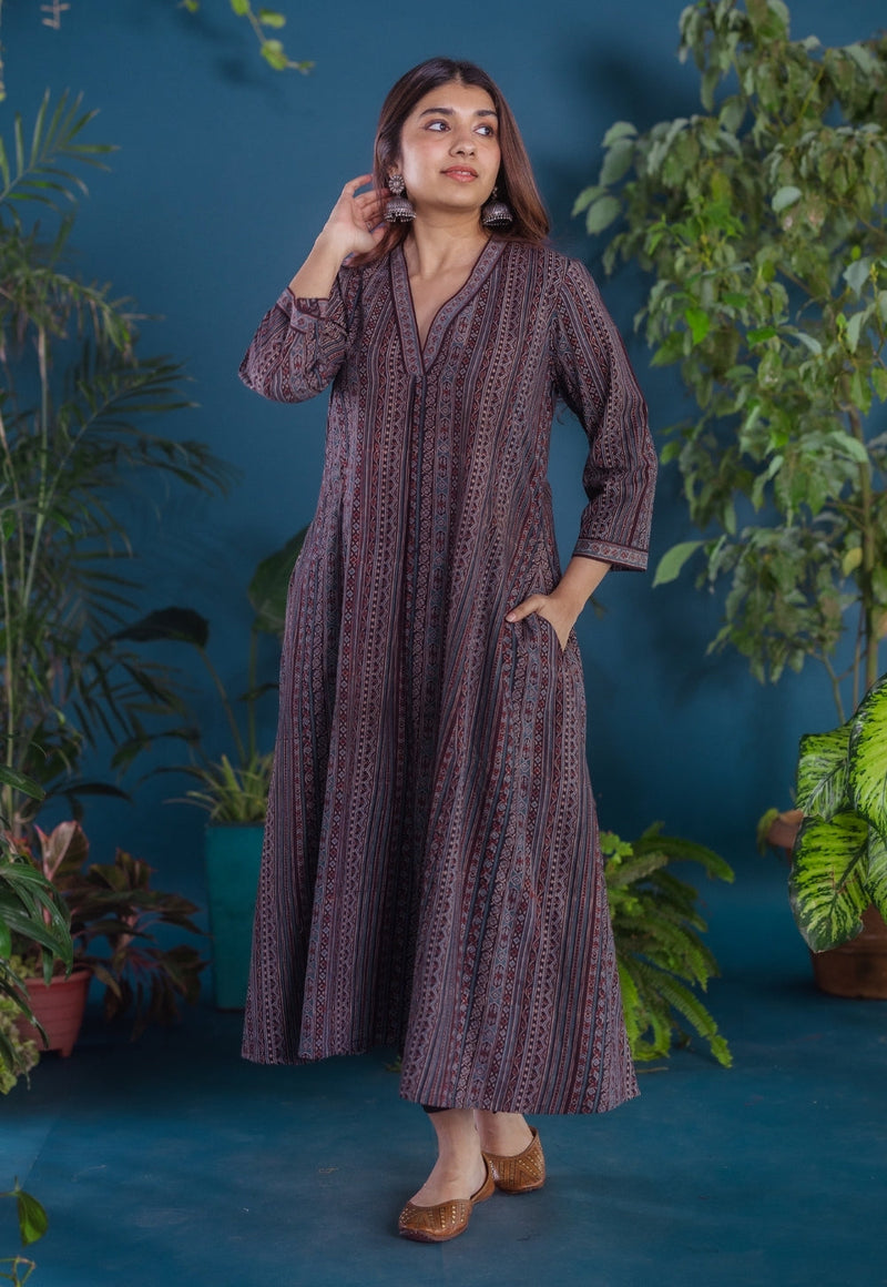Jinal Black Ajrakh Cotton Kali Kurta
