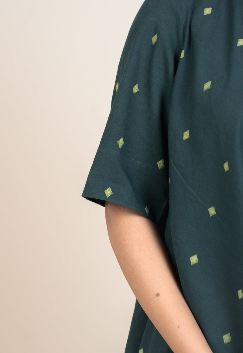 Srisha Green Dabu Cotton A Line Dress