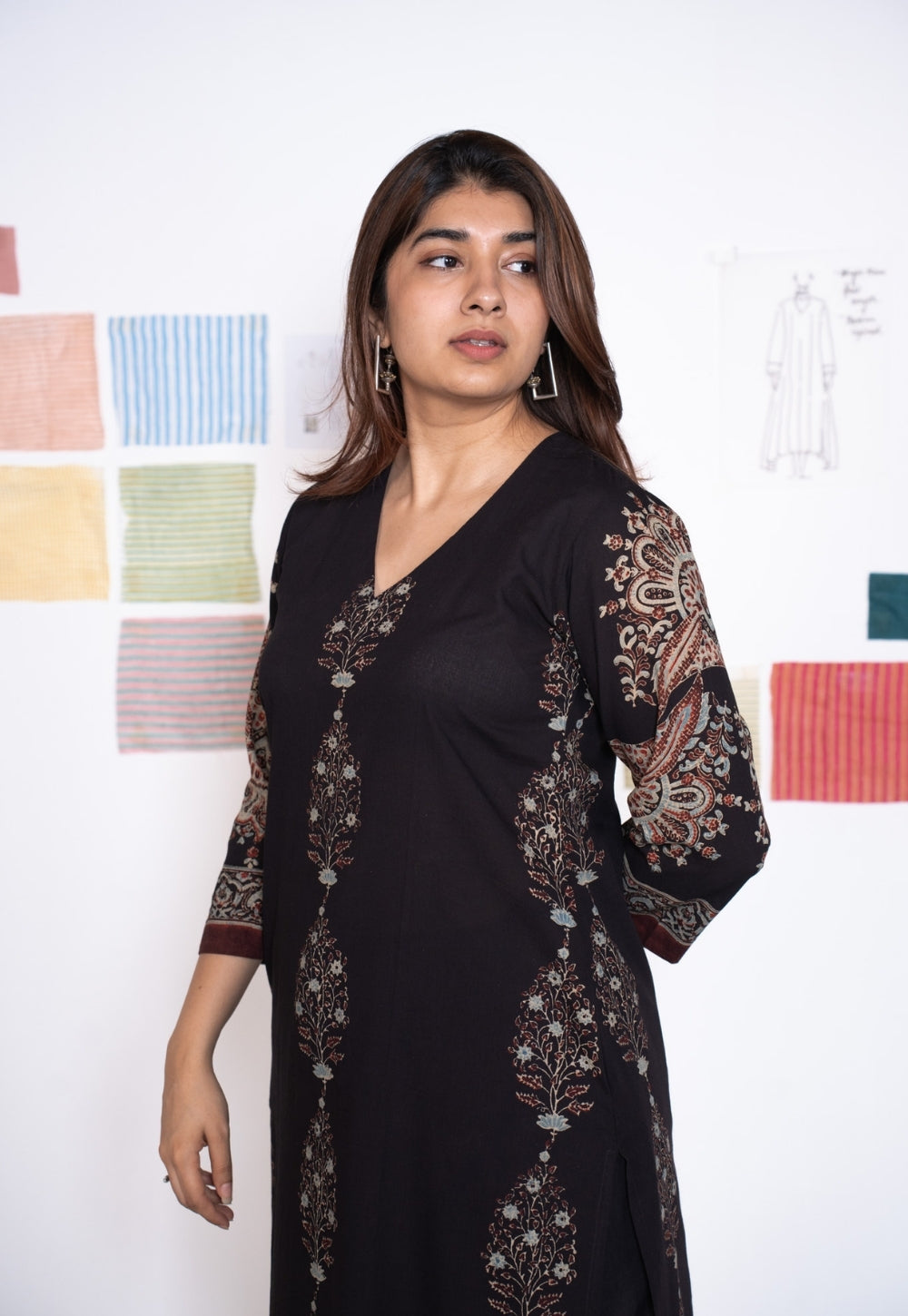 Elisha Black Ajrakh Cotton Straight Kurta