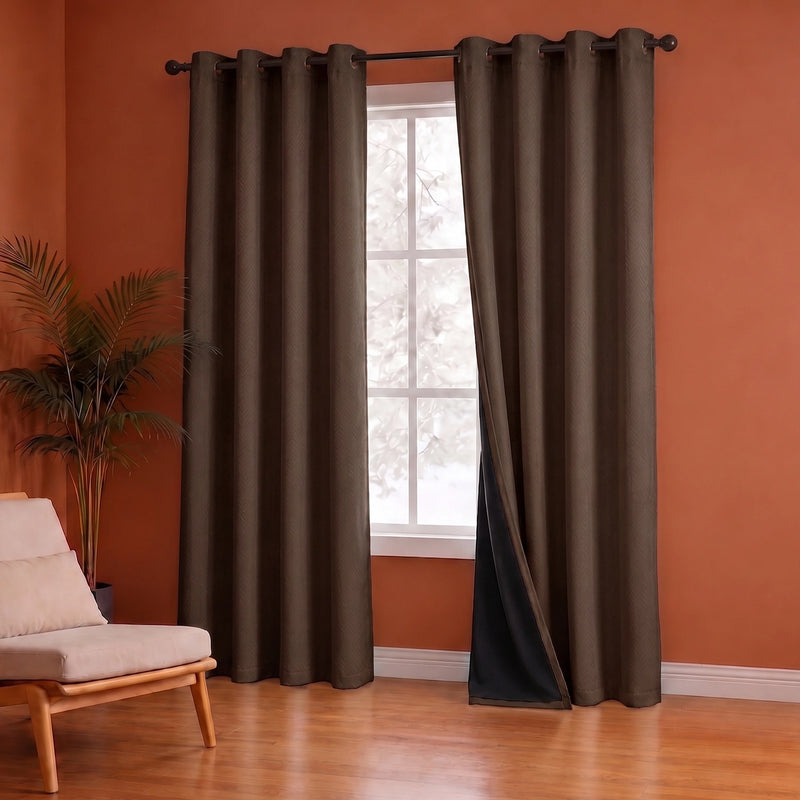 Fort Essential Embossed - Eyelet Black Backing Blackout Curtain (Brown)-4