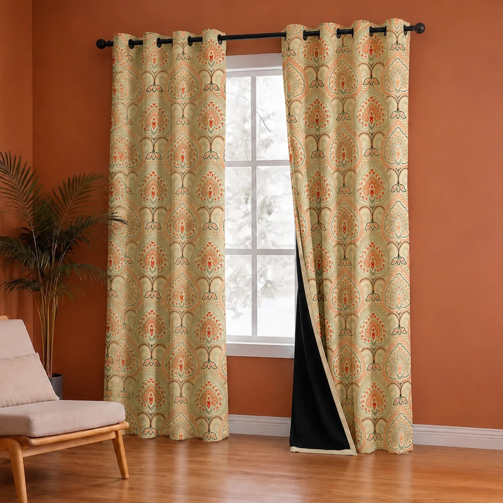 Imprimer Floral - Digital Printed Blackout Curtain (Green & Pink)-4