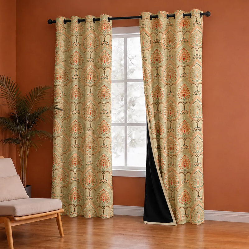 Imprimer Floral - Digital Printed Blackout Curtain (Green & Pink)-4