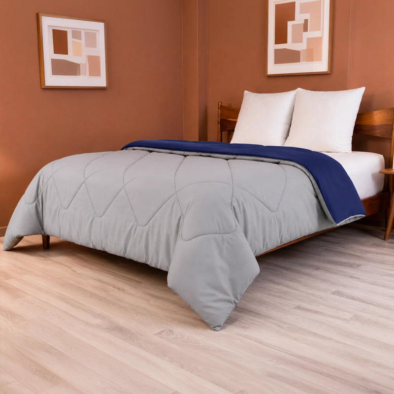 Fort - Box Stitch Duvet Comforter (Dark Blue & Light Grey)-4