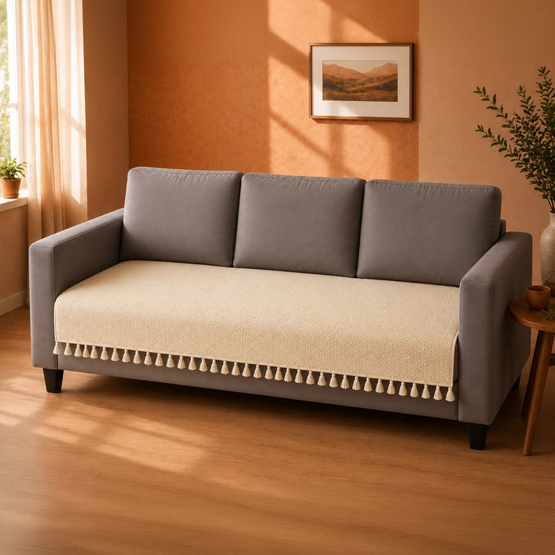 Chenille Solid Beige Sofa Cover-3