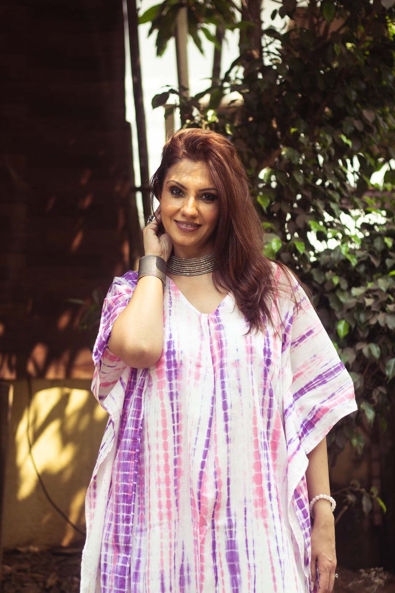 Tie-dyed Cotton Mul Kaftan tunic/dress · Bubble Gum-4