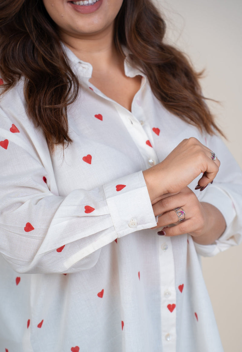 Ruhi White Handblock Print Cotton Straight Shirt