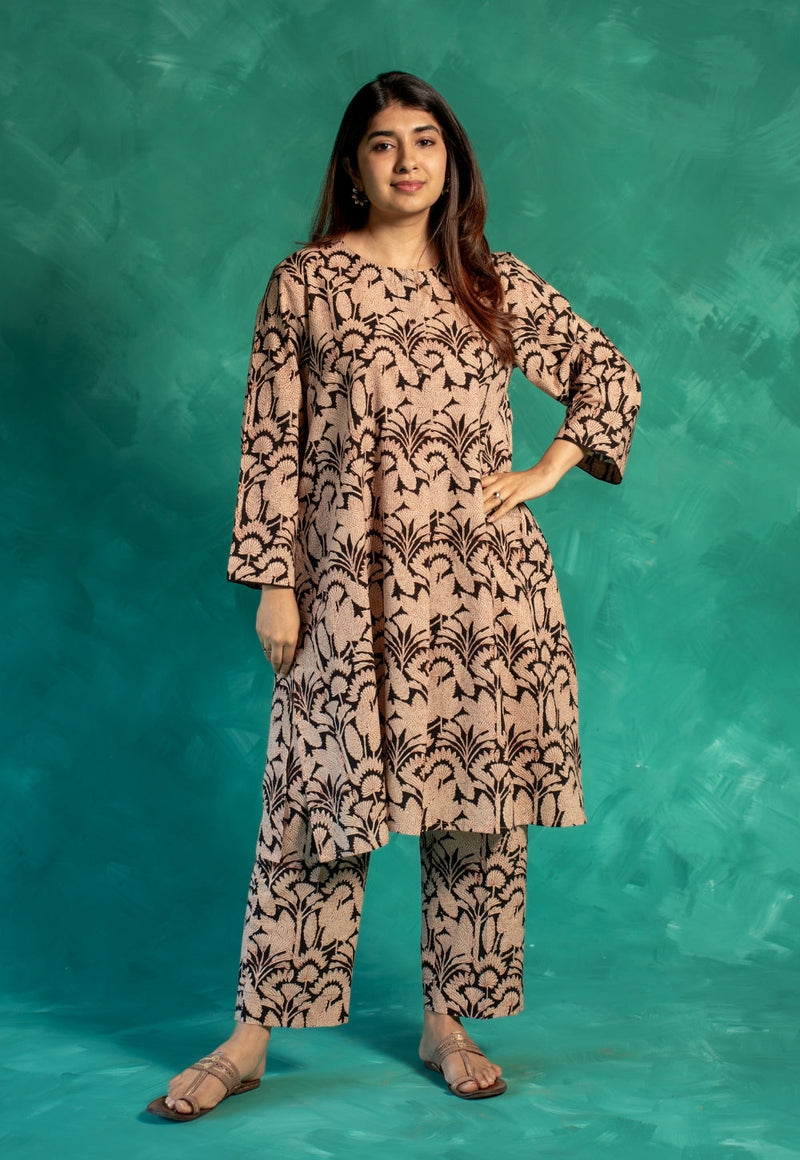 Kaaya Black Bagru Cotton Straight Co-Ord Set