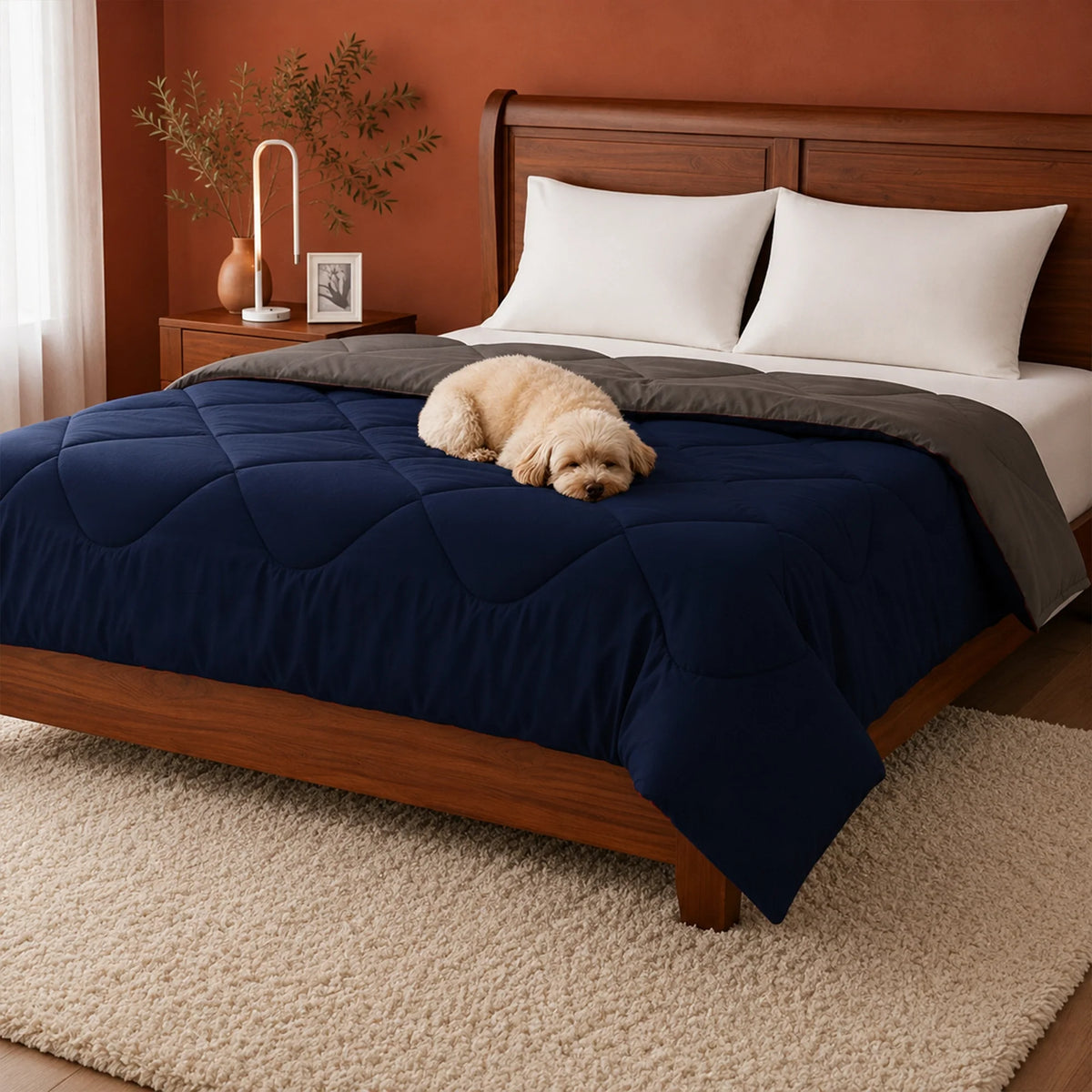Fort - Box Stitch Duvet Comforter (Dark Blue & Light Grey)-4