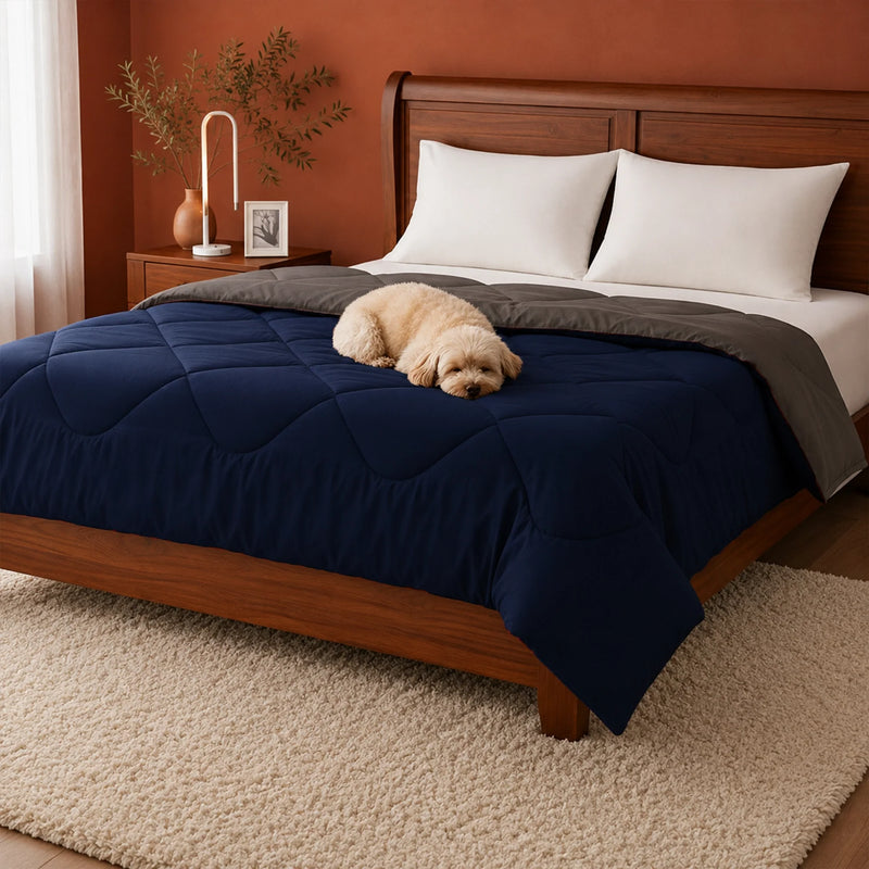 Fort - Box Stitch Duvet Comforter (Dark Blue & Light Grey)-4
