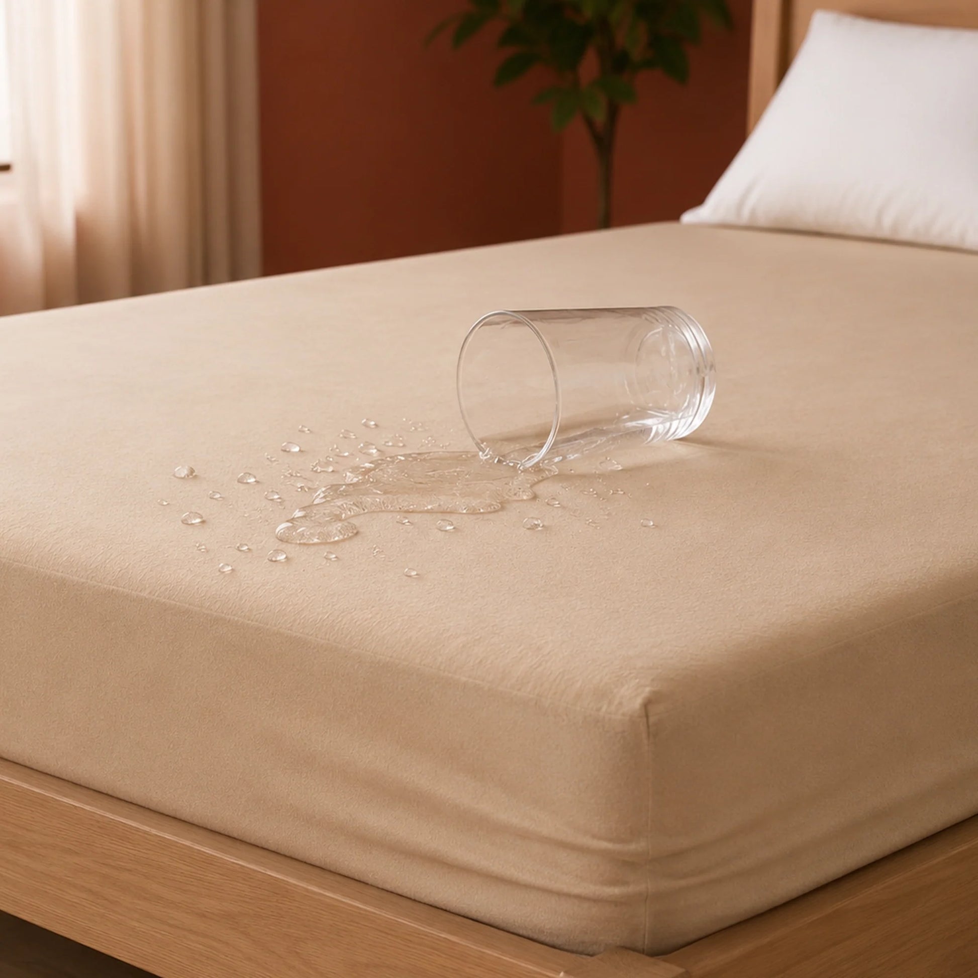 Fort - Terry Solid Mattress Protector (Beige)-4