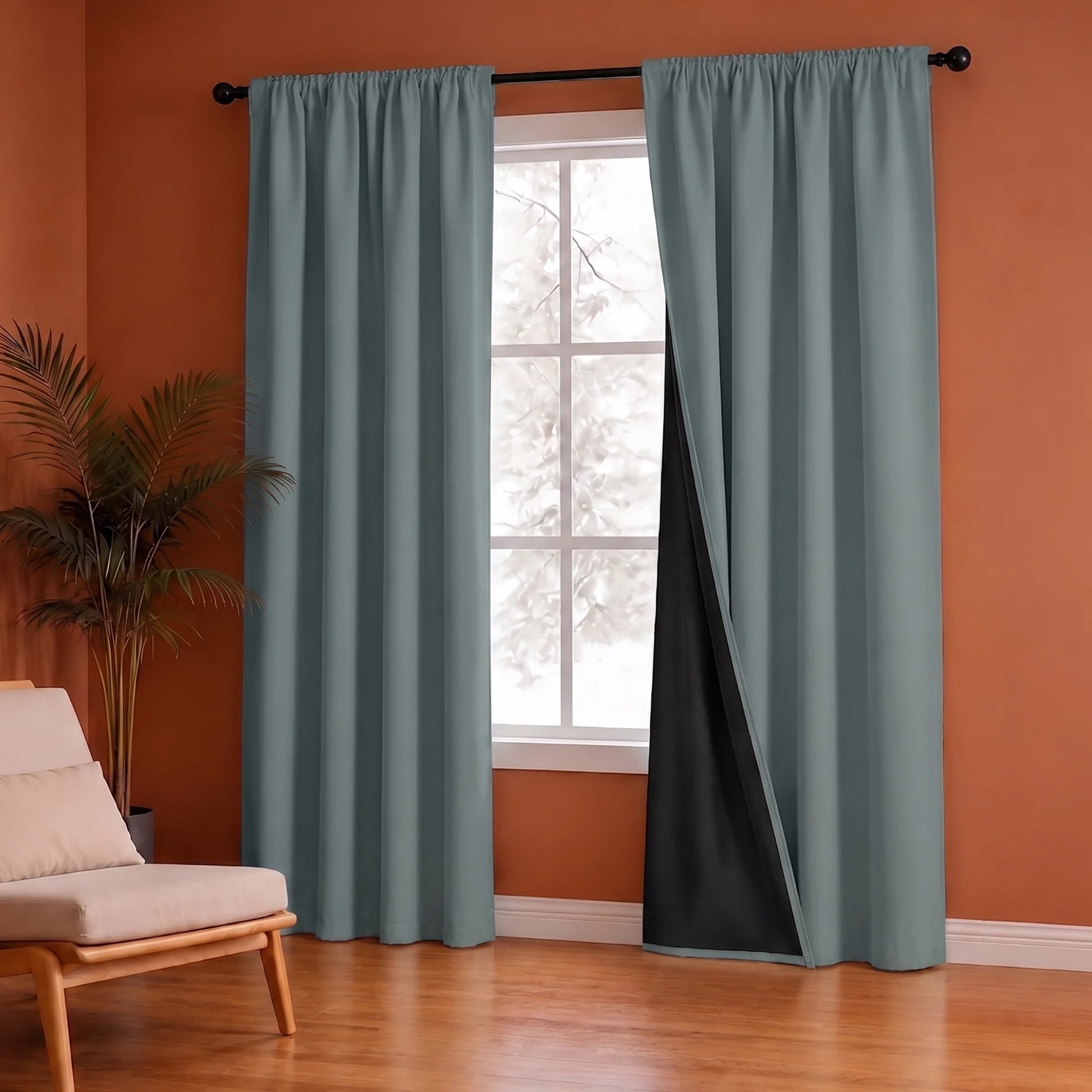 Fort Essential Abstract - Rod Pocket Black Backing Blackout Curtain (Grey)-4
