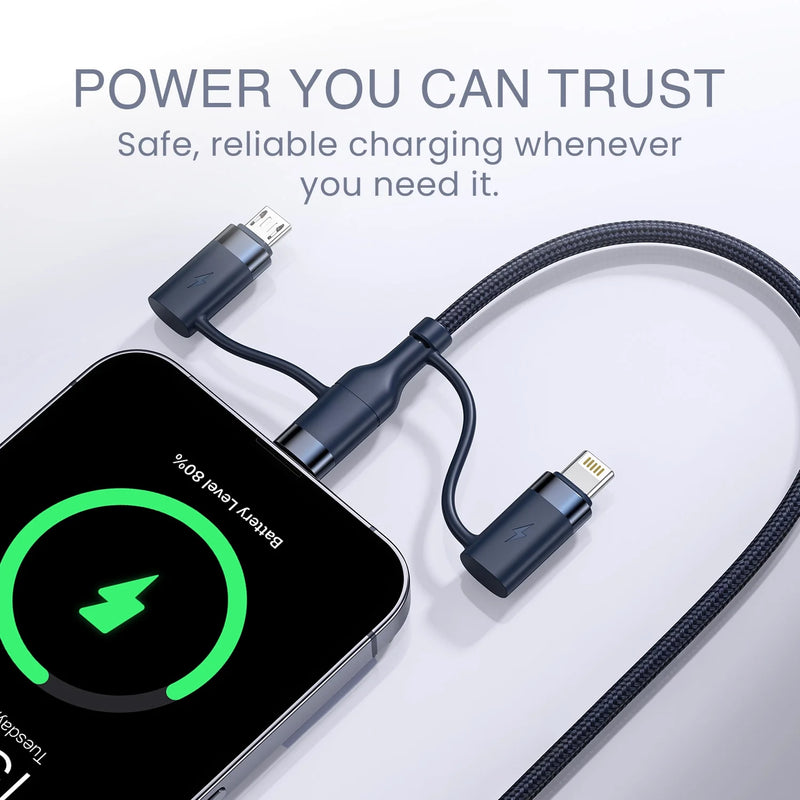 HAMMER 60W 5 in 1 Cable, PD Fast Charging Cable, USB C/A to 60W Type C / 15W Micro / 27W Lightning - Blue-5