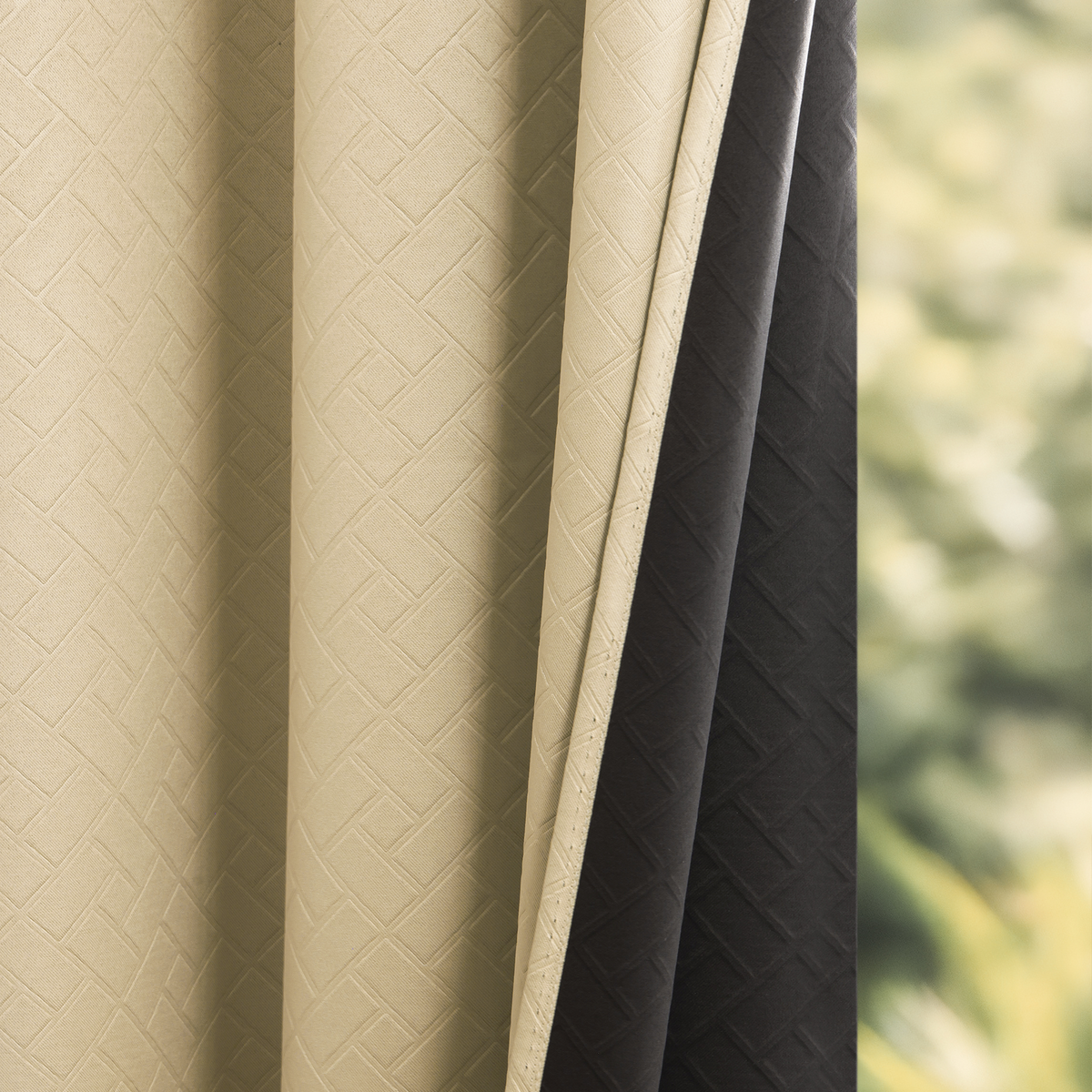 Beige Embossed Blackout Curtain (Brick Lace - Eyelet)-1
