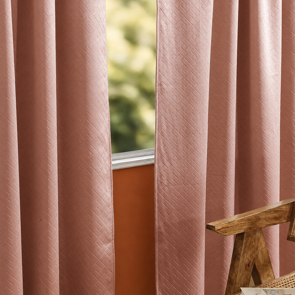 Peach Embossed Blackout Curtain (Brick Lace - Eyelet)-4