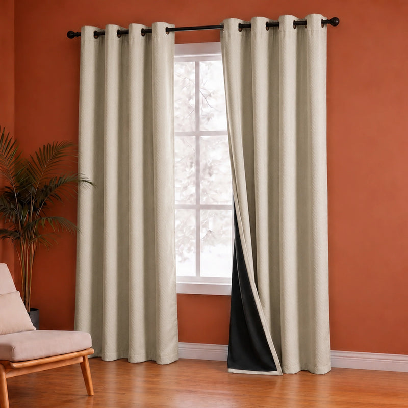 Fort Essential Embossed - Eyelet Black Backing Blackout Curtain (Off White)-4