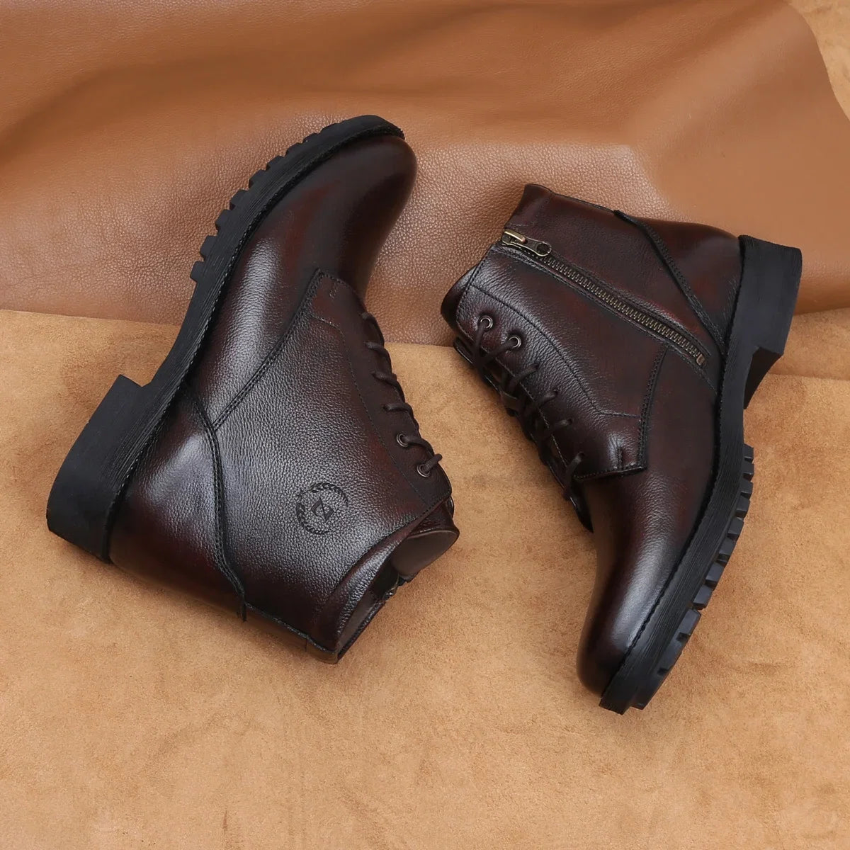 High Ankle Leather Zipper Boots for Men - 3572