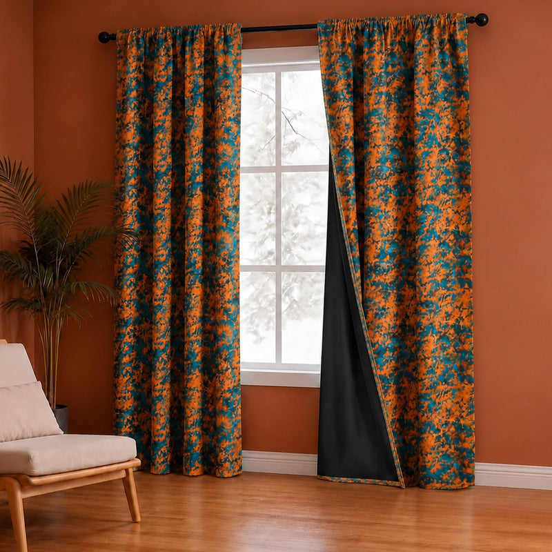 Imprimer Abstract - Rod Pocket DP Blackout Curtain (Turquoise & Mustard)-4