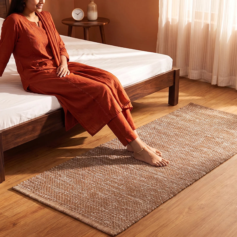 Tessitura Chromatic - Herringbone Cotton Rug (Tan & White)-8
