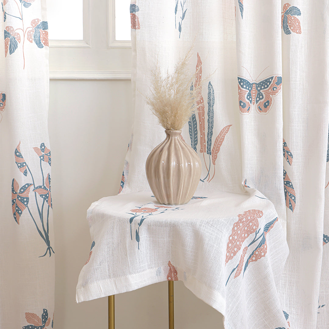 White Lunaria Garden Rod Pocket Printed Sheer Curtain-3