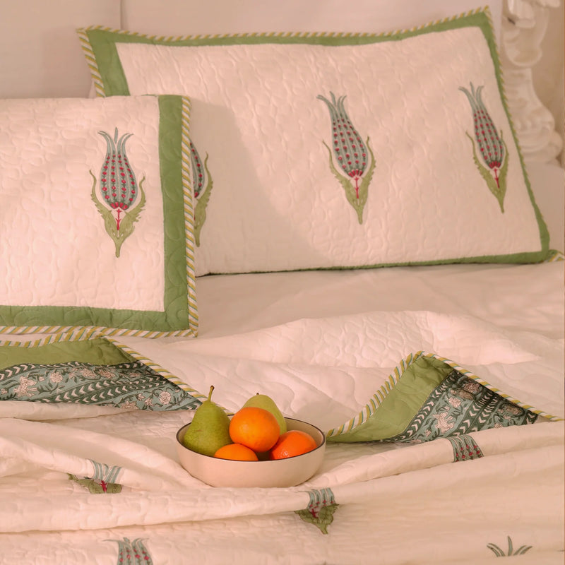 Dew Drops - Handblock Bedcover-2