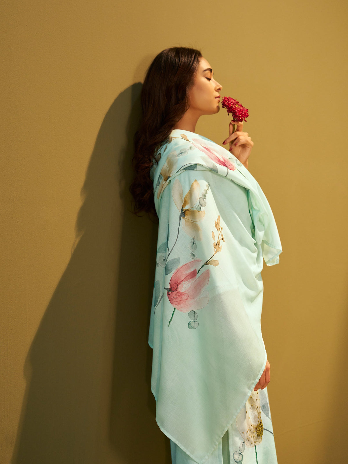 Charvi Sea Green Linen Printed Set