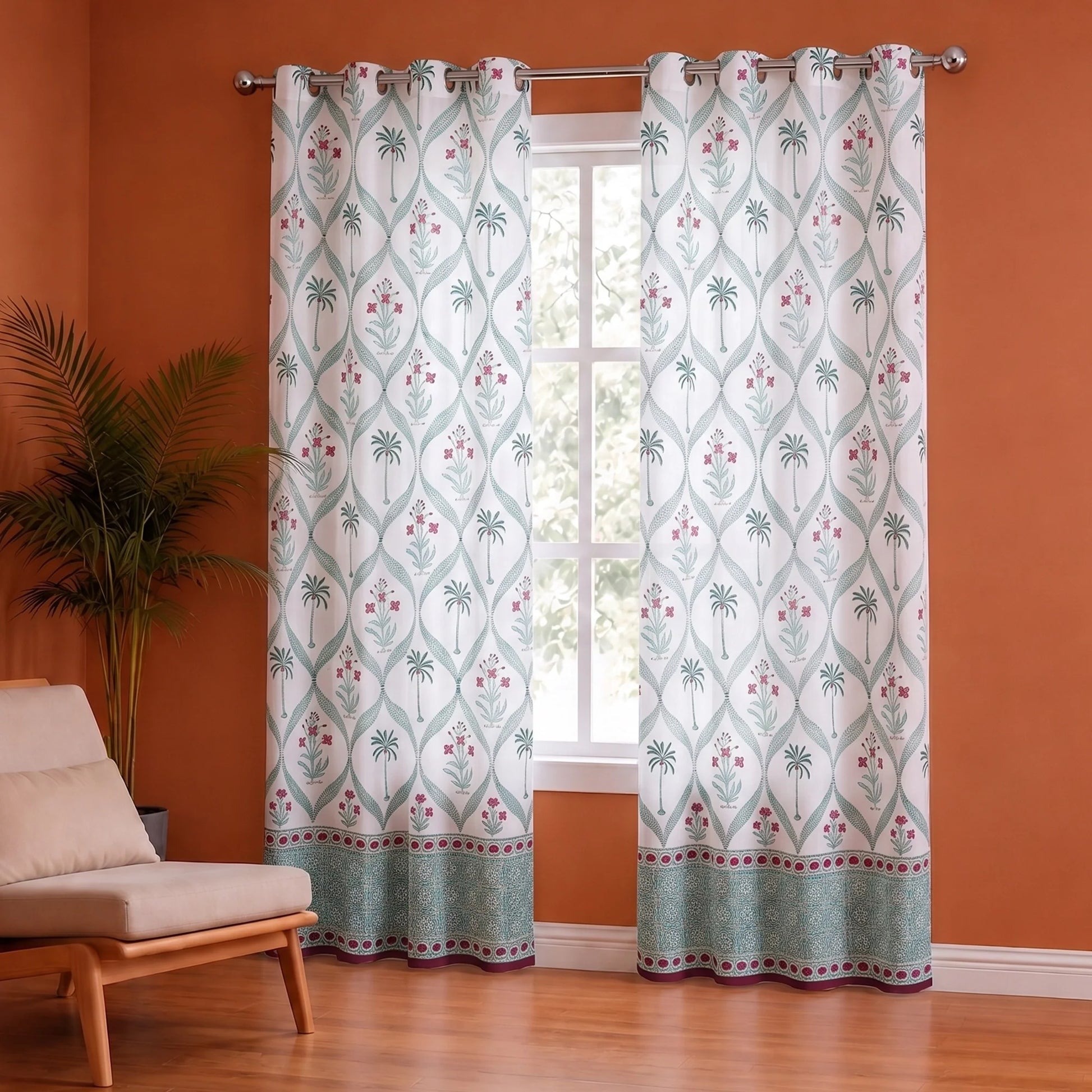 Island Trellis Eyelet Handblock Printed duck Curtain-4