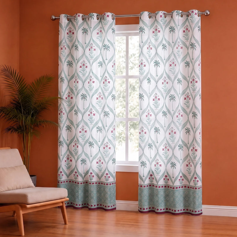 Island Trellis Eyelet Handblock Printed duck Curtain-4