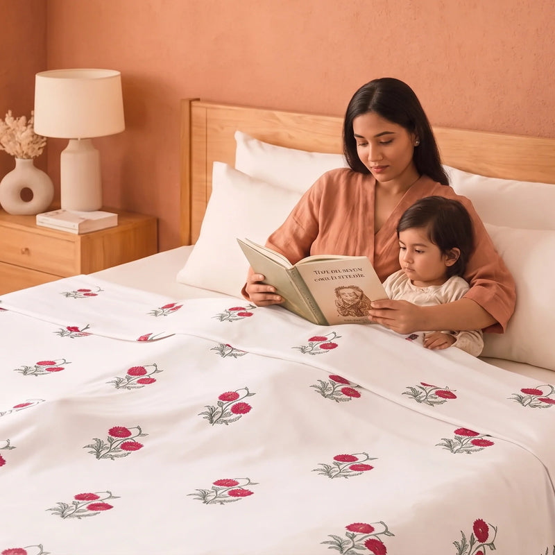 Imprimer Vignette - Rose Printed Dohar Blanket (Red)-4