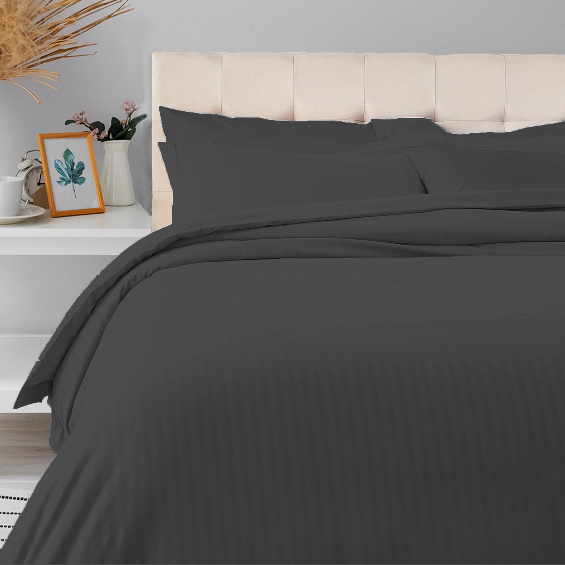 Breton Mellow - Satin Striped Duvet Cover (Grey)-1
