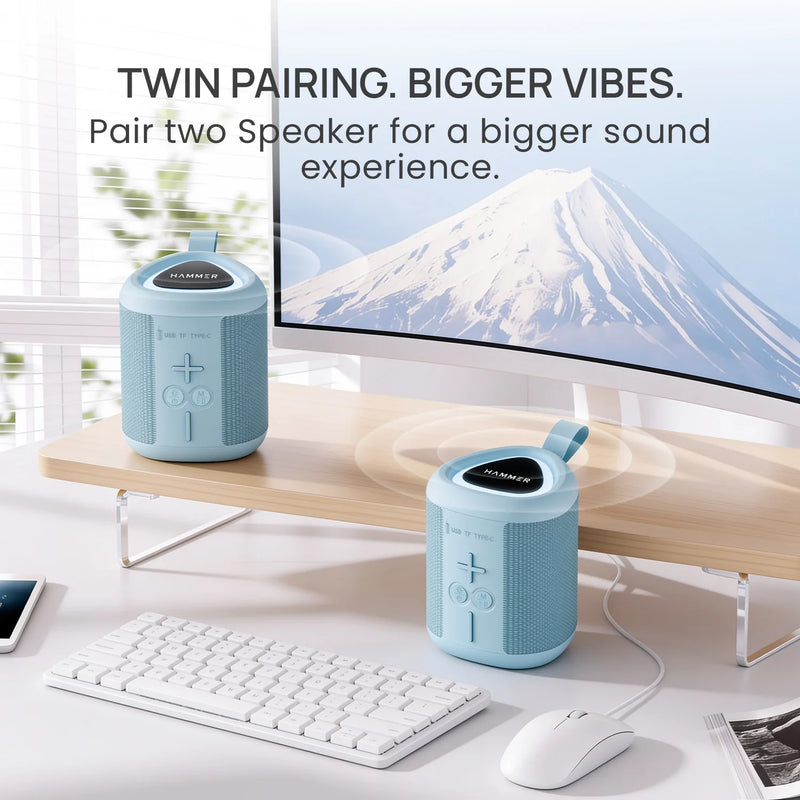HAMMER Drop 2 8W Bluetooth Speaker, USB/TF/FM, TWS Function, Bluetooth V6.0, Type C Charging (Blue)-4