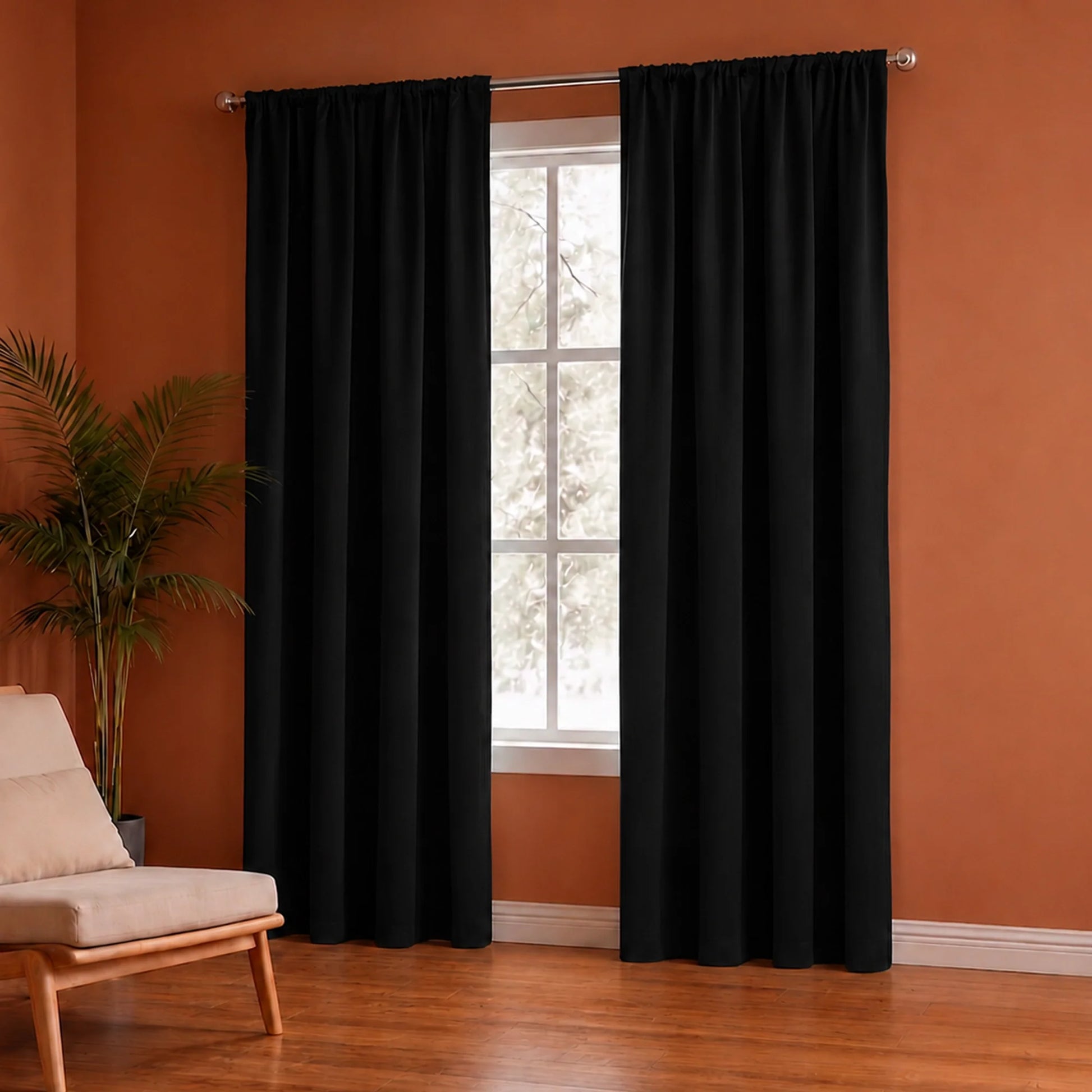 Fort Royal - Rod Pocket Velvet Curtain (Black)-4
