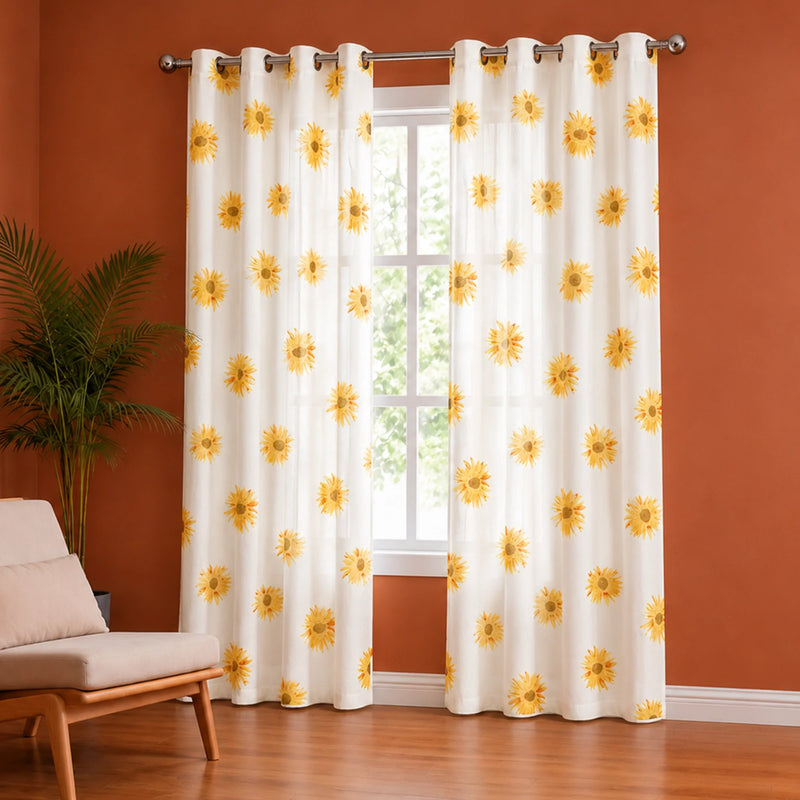 Yellow Sunflower Printed Eyelet Duck Curtain-4